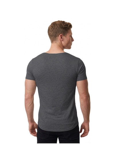 Deepsea Erkek Antrasit Slim Fit %90 Pamuk Açık Yaka Oval Kesim Likralı Basic Tişört 1801199