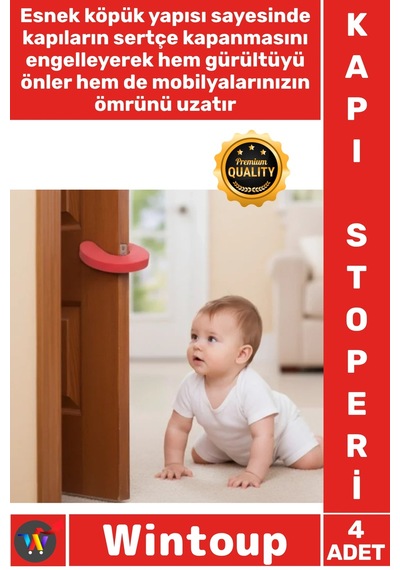 Kapıstoperi Güvenli Çocuk Parmak Koruyucu Emniyet Kilidi Esnek Kapı Çarpma Önleyici Stoper 4'lü Set
