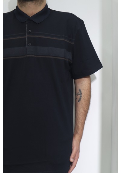 Santa Dmctekstil Erkek Desenli Spor Kesim Rahat Kalıp Polo Yaka Battal T-shirt Lacivert