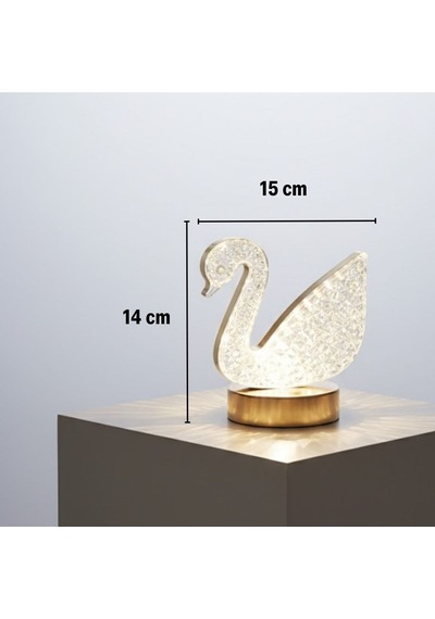 Buffer Kuğu Model Kristal Led Masa Lambası Dokunmatik, 3 Renk Işık Modlu, Şarjlı Mini Dekoratif Gece Lambası Bronz