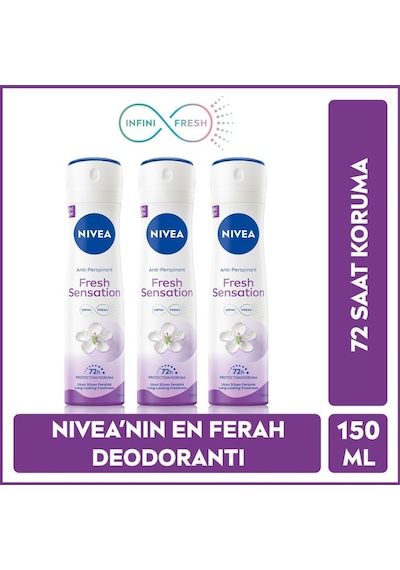 Nivea Fresh Sensation Kadın Sprey Deodorant 150 Ml,72 Saat perspirant Koruma,uzun Süren Ferahlık X3