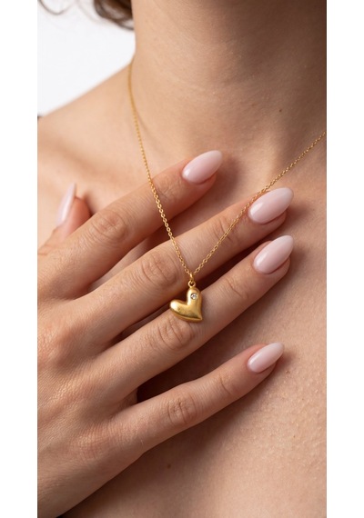 Curved Heart Kolye Krem