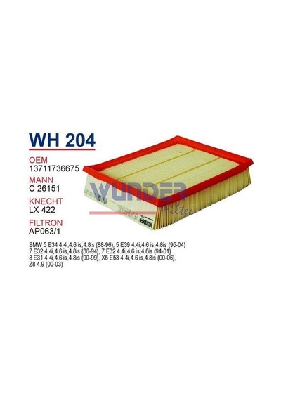 WUNDER WH204 HAVA FİLTRESİ - BMW E34 530i - 540i - E39 535i - 540