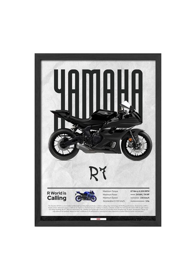 Yamaha R7 Siyah Ahşap Çerçeveli Poster, Dekoratif Motosiklet Duvar Tablosu