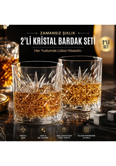 300 Cc İtalya Serisi 2'li Kadeh Cam Viski Bardağı Yeniyıl Yılbaşı Çok Renkli