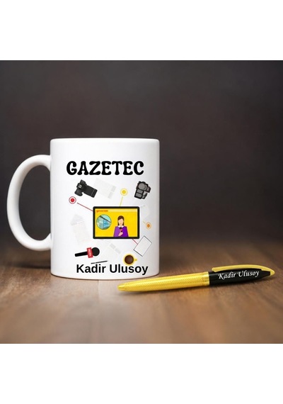 Mesleki Hediye Gazeteci Temalı Hediye Seti Kişiselleştirilebilir Kupa & Kalem