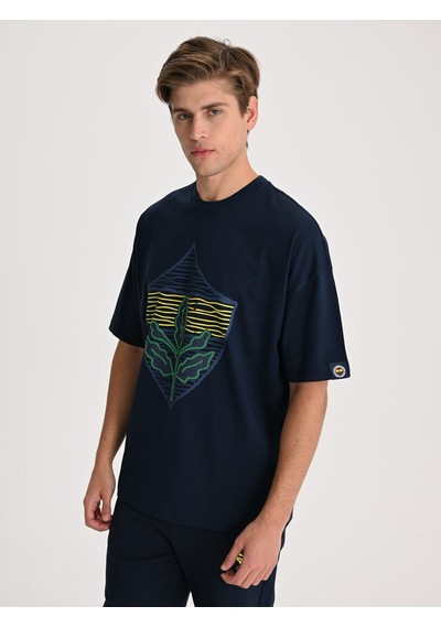 Fenerbahçe Lacivert Tribün Çizgili Arma Erkek Oversize Tshirt Fb Laci Yeni