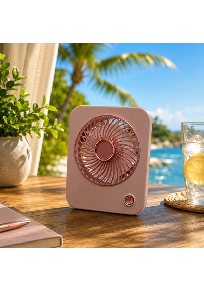 Vıp Yüksek Kalite Pembe Masa Üstü Fan 3 Hız Kademeli Şarjlı Fan 15x12 Cm Kare El Fanı Plajda Çadırda