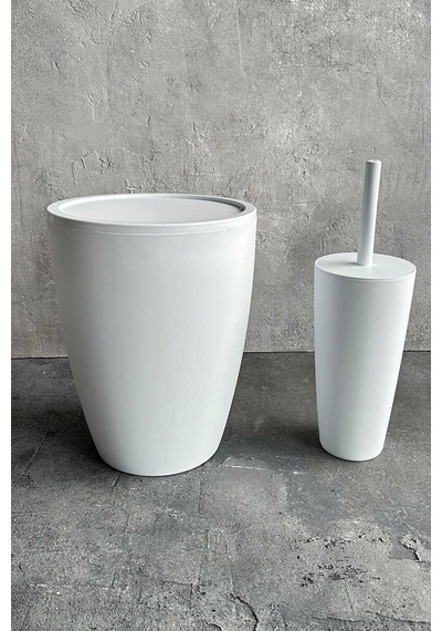 Prima Nova Pure 2'li Banyo Seti Çöp Kovası Tuvalet Fırçası Beyaz