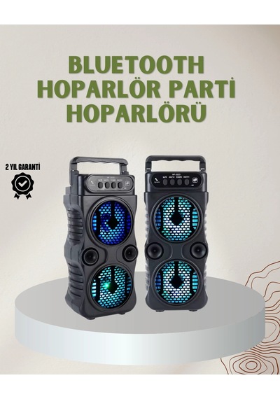 Mey İthalat 1200 Mah Şarjlı Led Işıklı Bluetooth Hoparlör Fm Radyolu, Hafıza Kart Destekli