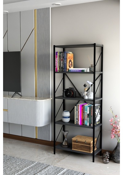 Titan Kitaplık Dekoratif Çok Amaçlı Raf Ofis Salon Raf Kitap Standı 150cmx60cm Gri
