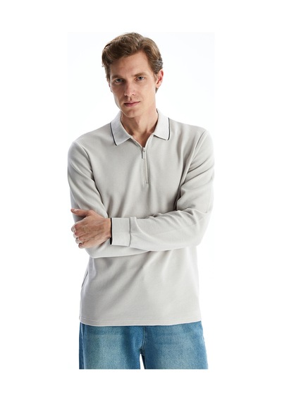 Lcwaıkıkı Classic Gri Polo Yaka Uzun Kollu Erkek Sweatshirt