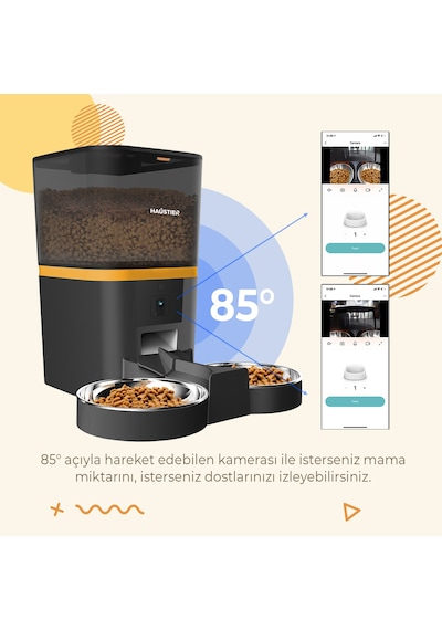 Haustier Qq005-dual Siyah Kameralı Akıllı Kedi Köpek Otomatik Mama Kabı, App Uzaktan Kontrol, Sesle Çağırma, 480p Kamera, 6lt Hazne, Çift Metal Kase