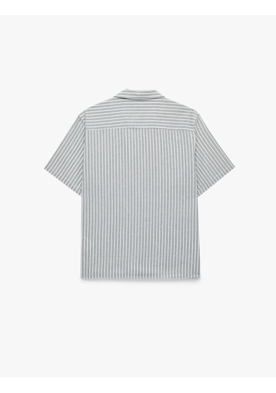 Koton Regular Fit Pamuklu Devrik Yaka Kısa Kollu Çizgili Gömlek Mavi Çizgili 6sam60018hw