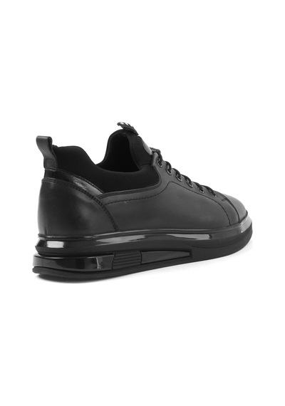 Erkek Siyah Bağcıklı Kalın Tabanlı Deri Sneaker