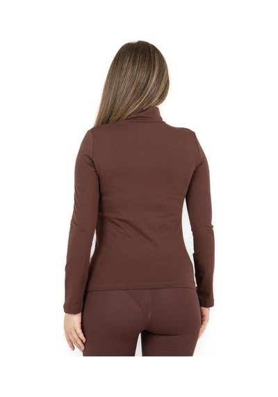 Sortie Collection Yarım Balıkçı Uzun Kol Likralı Basic Penye Bluz Kahverengi