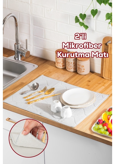 Porsima 3139 2li Mikrofiber Tezgah Üstü Kurutma Matı Süper Emici Bulaşıklık Gri Gri