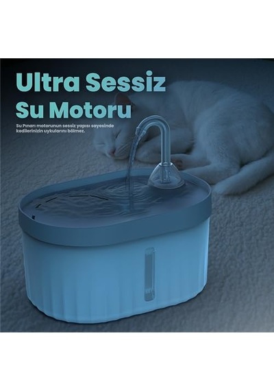 Otomatik Kedi Su Pınarı Ultra Sessiz Kedi Su Sebili 40db Usb Bağlantılı 2,3 Lt Standart Aquata Ayarlanabilir Musluk Kedi Su Filtreli Kedi Su Şelalesi Atapet