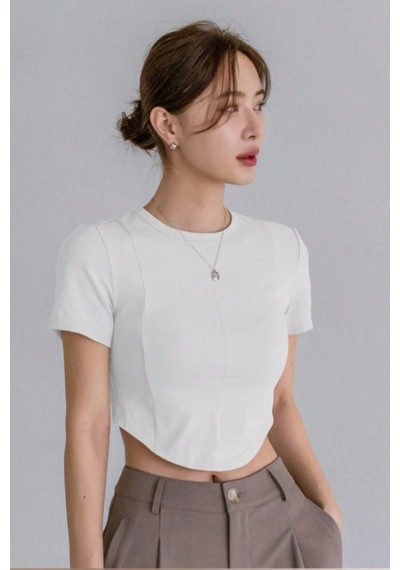 Kadın Crop Tişört Slim Fit Basic Kısa Kollu Yazlık Şık Üst Beyaz