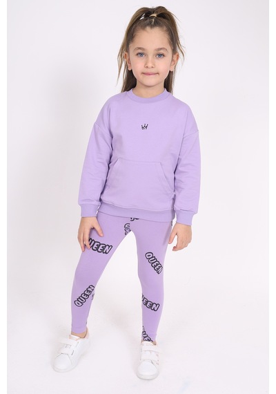 Toontoy Kız Çocuk 2'li Takım Baskılı Bisiklet Yaka Düşük Omuz Cepli Sweatshirt & Basic Düz Tayt Lila Toontoy Kız Çocuk 2'li Takım Baskılı Bisiklet Yaka Düşük Omuz Cepli Sweatshirt & Basic Düz Tayt Lila