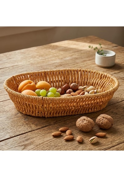 El Yapımı Doğal Hasır Sepet - Oval Ekmeklik Ve Çok Amaçlı Düzenleyici 25,50x18x6 Cm Çok Renkli