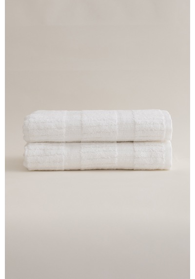Ivory Beyaz Bordürlü Mikro Fiber %100 Pamuk 2li Banyo Havlusu Set Beyaz