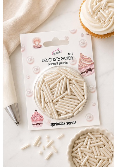 Dr. Gusto İnci Beyazı Spagetti Çubuk Pasta Süsleme Şekeri
