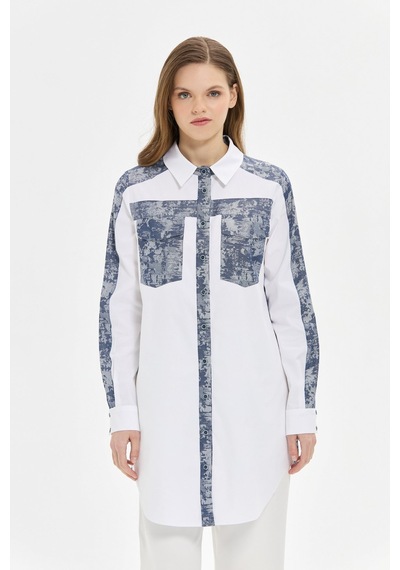 Esswaap Jakar Denim Kombinli Koton Tunik Laci Lacivert