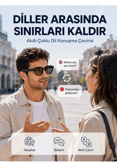 Siyah Aı Akıllı Gözlük Fotoğraf Video Ses Kayıtlı Çoklu Dil Çevir