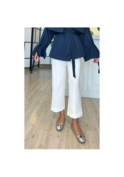 Unika Boutique Scuba Kumaş Çimalı Tesettür Pantolon Beyaz