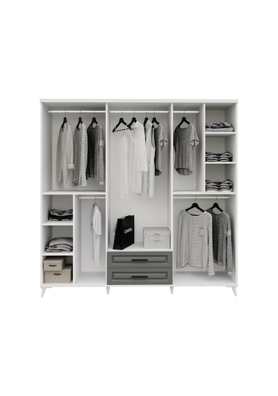 GuneyStore Gözde 6 Kapaklı Komple MDF Antrasit - Beyaz Gardırop