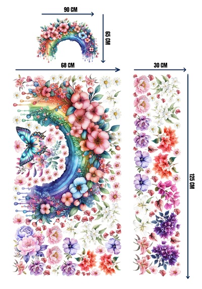 Gökkuşağı Suluboya Duvar Sticker Seti - Mat, Sökülebilir, Çocuk Odası Dekoru 100 X 125