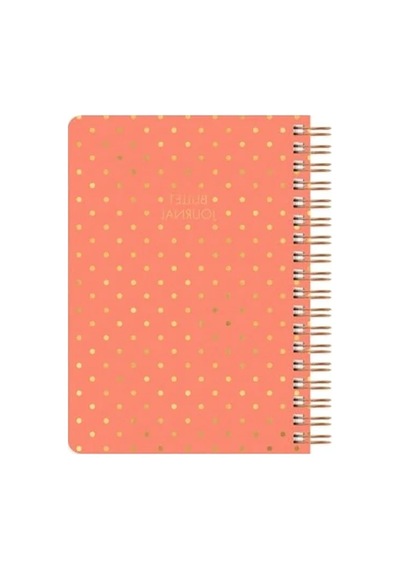 Noktalı Bullet Journal Defteri, 17x24 Cm, Şık Mercan Renk Açık Gri