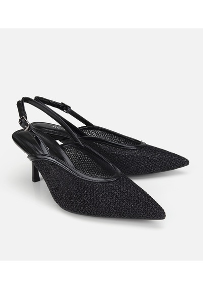Hotiç Kadın Siyah File Detaylı Kısa Topuklu Stiletto 01ayh320800a100 01ayh320800a100