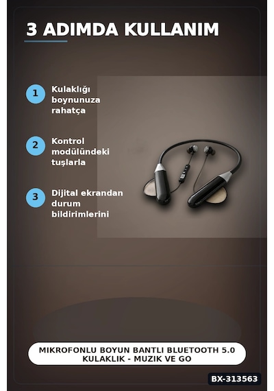 Bay Boyun Bantli Bluetooth 5.0 Kulaklik Mikrofonlu Kablosuz Kulak Ici Muzik Ve Gorusme Bx-313563 Najmaddin