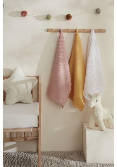 Karaca Home Little One %100 Pamuk 3'lü Bebek Müslin Set Multicolor Renkli Çok Renkli