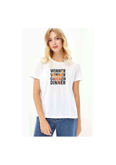 Pubg Winner Tavuk Baskılı Beyaz Kadın Tshirt