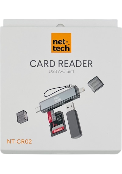 Nettech Nt-cr02 Type-c Ve Lighting Usb Sd Kart Okuyucu - Gri Diğer