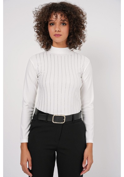 Hiccup Bdart Taşlı Dik Yaka Uzun Kollu Üst Beyaz