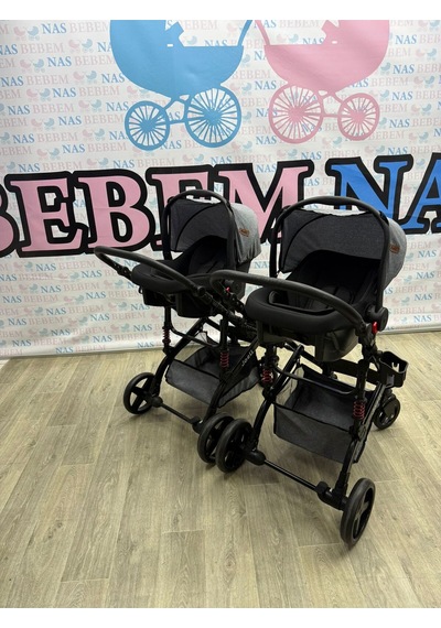 Bebemnas İkiz Yanyana Ayrılıp Birleşen Travel Bebek Arabası + 2 Adet Puset Dahil Tam Set