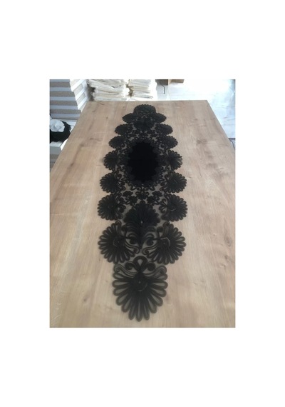 Salon Takımı Çeyizlik Siyah Runner Set 7 Parça Kadife Ranır Masa Konsol Sehpa Örtüsü Palmiye Çok Renkli