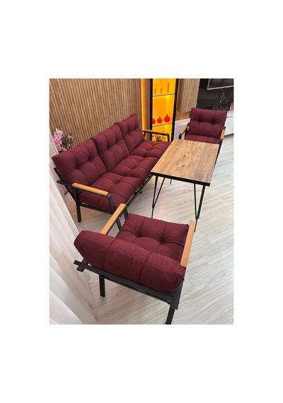 Houseart Açelya Balkon, Bahçe, Cafe - Salon - Metal Kanepe Koltuk Takımı 3+1+1 + Masa Bordo Houseart Açelya Balkon, Bahçe, Cafe - Salon - Metal Kanepe Koltuk Takımı 3+1+1 + Masa Bordo