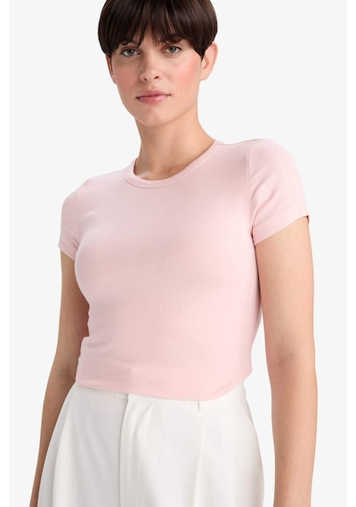Defacto Slim Fit Dar Kesim Bisiklet Yaka Kısa Kollu Tişört G2761ax25aupn638 Pembe