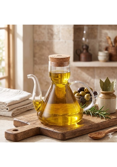 Borosilikat Cam Mantar Kapaklı Yagdanlık 500 Ml Şeffaf