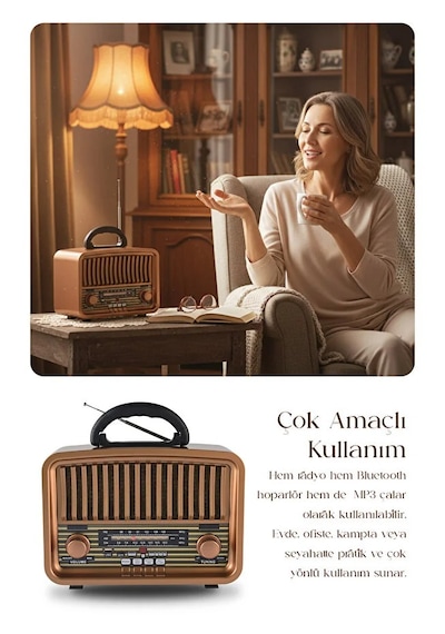 Retro Görünümlü Bluetooth Radyo Fm/am/sw Hoparlör Usb Tf Müzik Çalar Tws Destekli Nostaljik Radyo