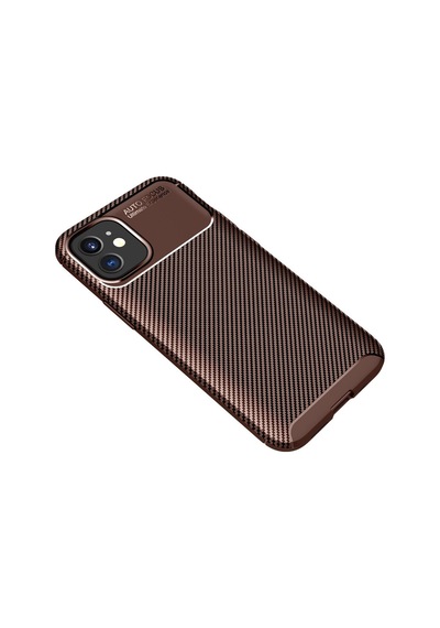 Apple Uyumlu - iPhone 12 Mini Kılıf Auto Focus Karbon Kapak - Kahverengi