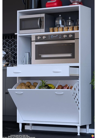 Vio 90 Cm Fırın Dolabı Sepetli Çekmeceli Mini Midi Mutfak Dolabı Beyaz