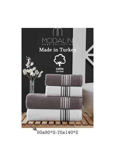 4 Lü Banyo Havlusu Seti Elvin - 70x140cm X2 / 50x90cm X2 Kahve