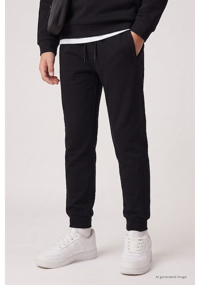 TOMMYLIFE Siyah Standart Fit Basic Dikiş Detaylı Erkek Çocuk Eşofman Takım - 11325