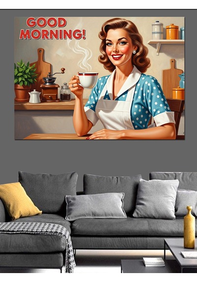 Retro Ev İşi Yapan Kadın Dekoratif Kanvas - Mdf Ahşap Tablo